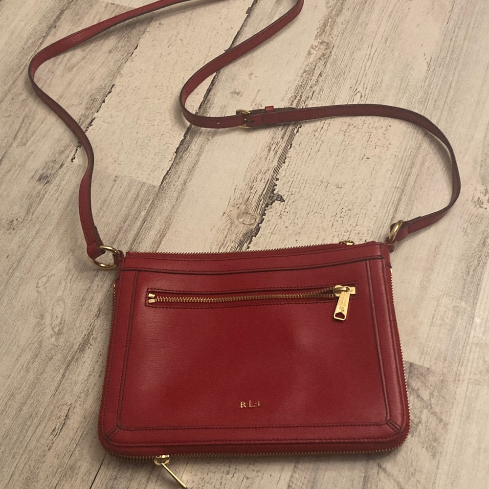Ralph Lauren Red Leather Crossbody Bag with Gold Hardware